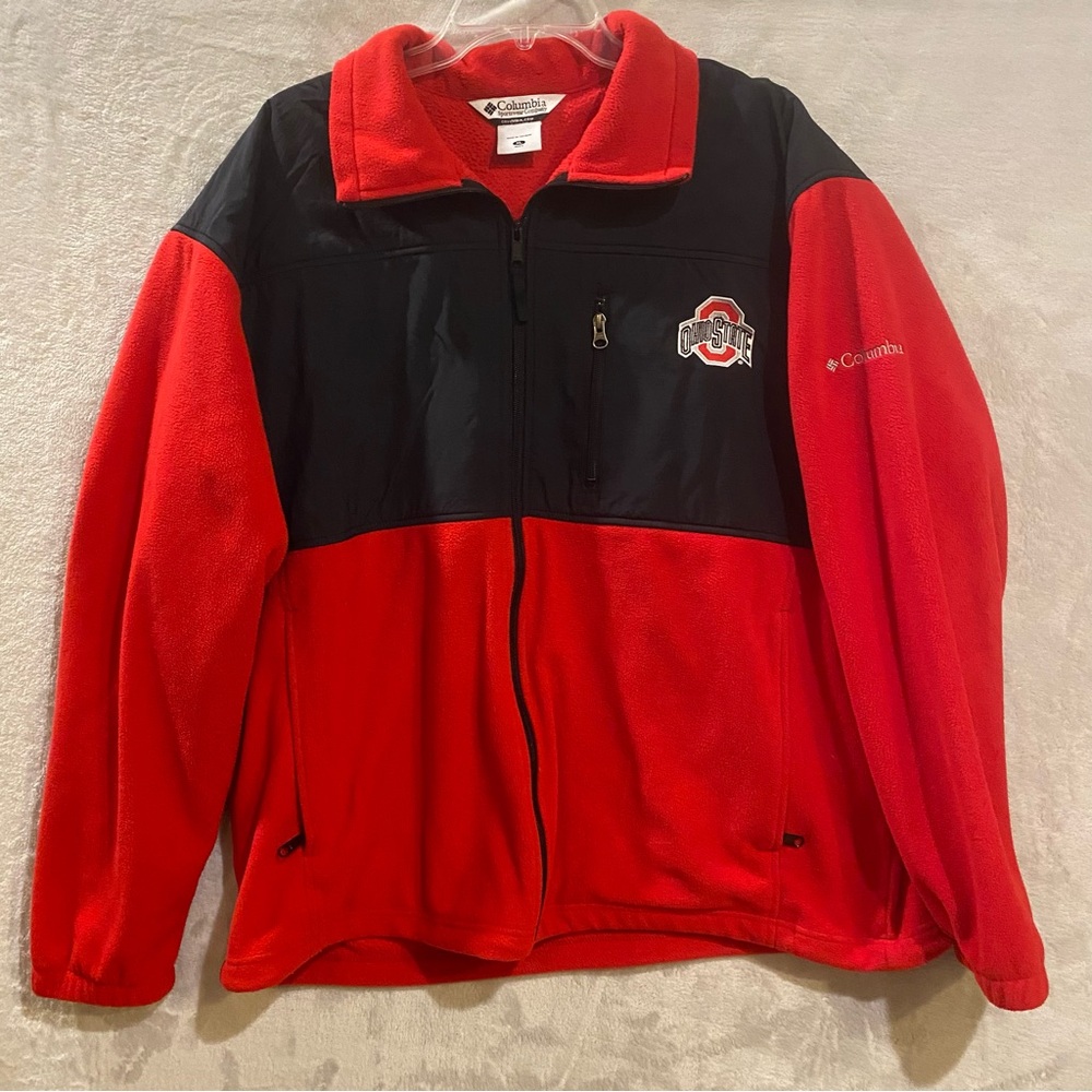 Columbia Jacket Men’s XL Red Ohio State Full Zip Fleece Outdoor Buckeyes Block O